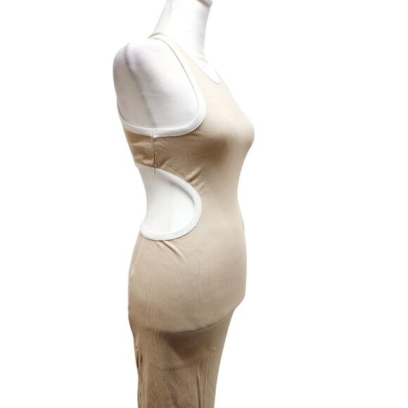 NauLon Womens Open Back Bodycon Dress Cut Out Waist Ribbed Ankle Length Size M - Picture 10 of 13